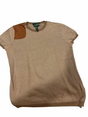 Ralph Lauren Beige Knit Short-Sleeve Top with Tan Shoulder Patch